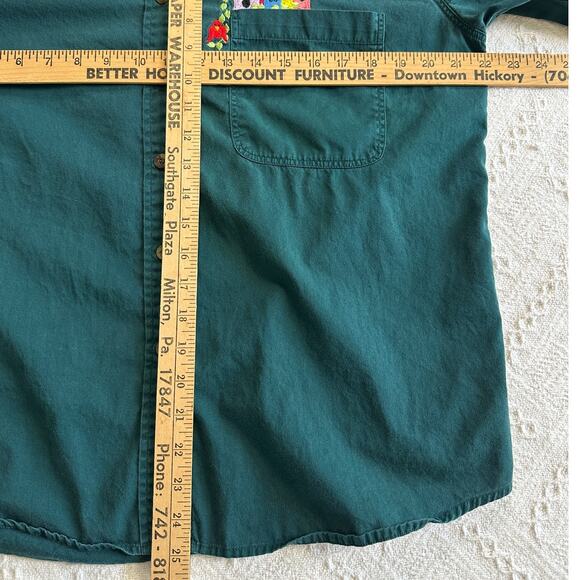 VTG 90s Embroidered Birds Button Up Shirt Birdhouse Green S Cottage Whimsical - Picture 9 of 9